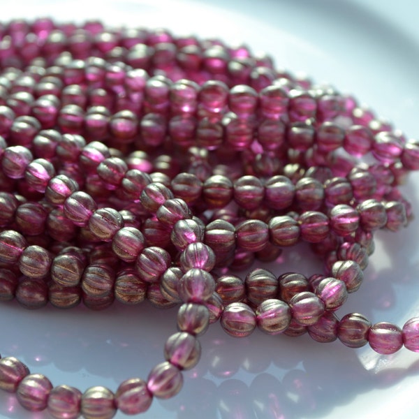 Rose Madder Halo 5mm Melon Round Czech GLass Beads   50