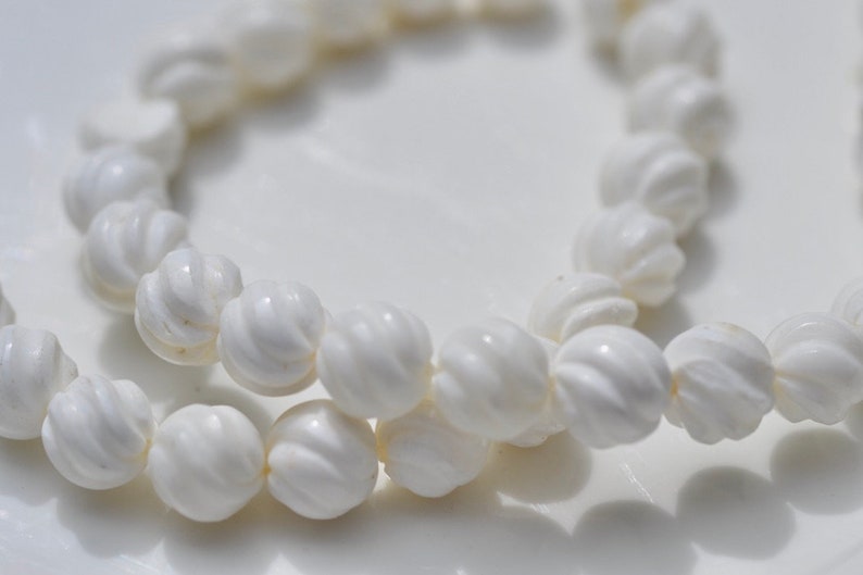 10mm Spiral Carved White Coral ROund Beads. 10 image 1