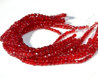 Deep Red 3mm Faceted Fire Polish Czech GLass Beads  50