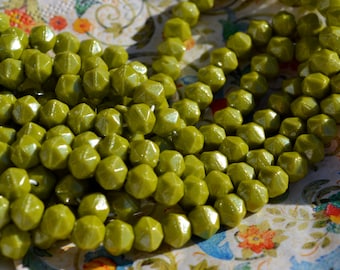 Chartreuse Green 6mm English Cut Czech Glass Beads   25