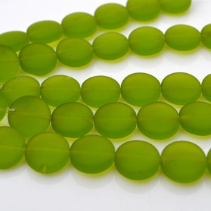 Olive Green Frosted 12mm Coin Beads 8
