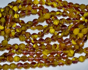 8mm Yellow and Amethyst faceted czech glass round beads 25