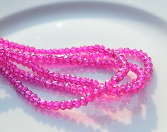 Fuschia Luster 4x3mm Crystal Rondelle Beads  25