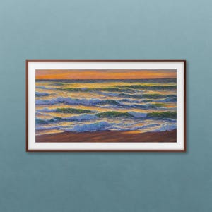 Serenidad al atardecer costero, impresión digital, arte para TV enmarcado