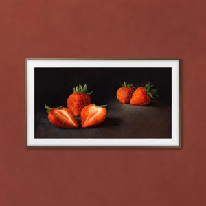 Samsung Frame TV Art, Digital Download, Still Life, Strawberries, Rustic Painting, Classic Kitchen Wall Art, Vintage Style, Instant Download