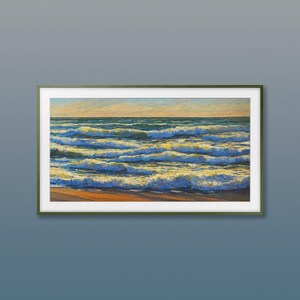 Vintage Impressionist Ocean Waves Frame TV Art, Antique Marine Seascape Oil Painting, Warm Ochre Maritime TV Wallpaper, 1890s Coastal Decor