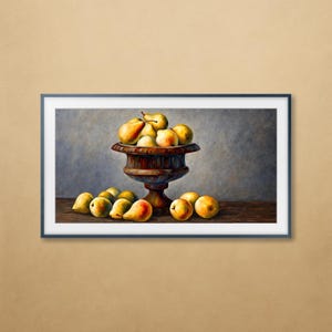 Samsung Frame TV Art, Digital Download, Still Life with Pears, Rustic Kitchen Decor, Vintage Fruit Painting, Bold Wall Art, Instant Download