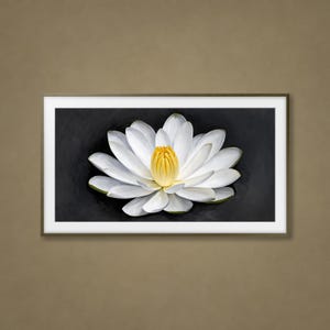 Samsung Frame TV Art, Digital Download, White Lotus Flower Painting, Bold Botanical Wall Art, Elegant Floral Still Life, Instant Download