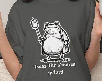 Oversized Frog Roasting Marshmallow T-shirt | Campfire Marshmallow Frog Comfort Colors Tee