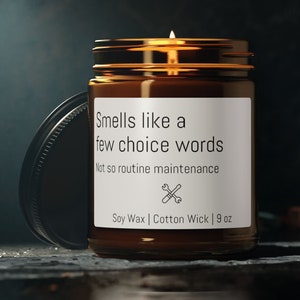 Funny Motorcycle Mechanic Candle &#39;Smells Like a Few Choice Words&#39; Not So Routine Maintenance Gift for Bikers, Riders & Garage Decor