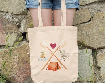 Camping Tent S'mores Camper Tote Bag | Campsite Nature Lover Canvas Tote