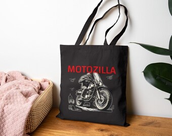 Motozilla motorcycle illustration Tote Bag | vintage bike sketch, black canvas