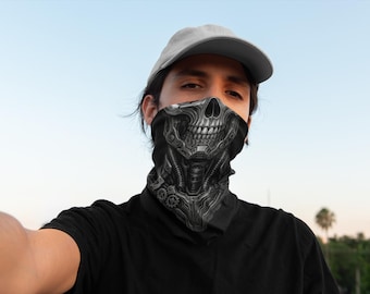 Bionic Skeleton Motorsport Neck Gaiter for Adventure Dual Sport Rider Mechanical Skull Biker Balaclava Gift for Him UV Dust ADV Protection