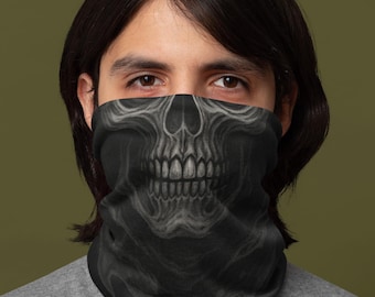 Smoky Grim Reaper Skull Lightweight Neck Gaiter Biker Face Mask Motorcycle Rider UV Dust Protection Scarf