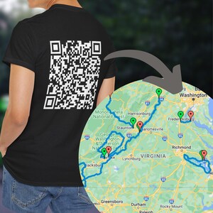 Interactieve VA-rijkaart State of Virginia Motorcycle Adventure Tee QR Code Ride Map Moto Routes Road Trip Shirt Biker Wanderlust cadeau
