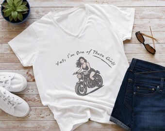 Motorrad-T-Shirt mit V-Ausschnitt, lustiges Biker-Babe-T-Shirt