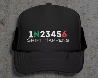 Motorcycle Lover Embroidered Foam Trucker Hat 'Shift Happens' Snapback Biker Gear Cap