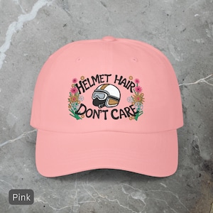 Classic 'Helmet Hair Don't Care' Ladies Biker Ballcap Fun Biker Chick Hat Off Bike Rider Hat to Cover Wind Blown Biker Hair Gift for Her