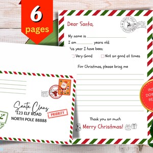Brief an den Weihnachtsmann, Brief an den Weihnachtsmann, Kinder Brief an den Weihnachtsmann, druckbarer Brief an den Weihnachtsmann, Sofort-Download-Umschlag Weihnachtswunschliste