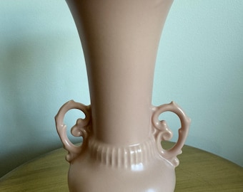 Vintage Abingdon Pink Vase – Art Deco Pottery Urn with Handles, Blush Ceramic Flower Vase, 1940s Mid Century Modern Home Decor