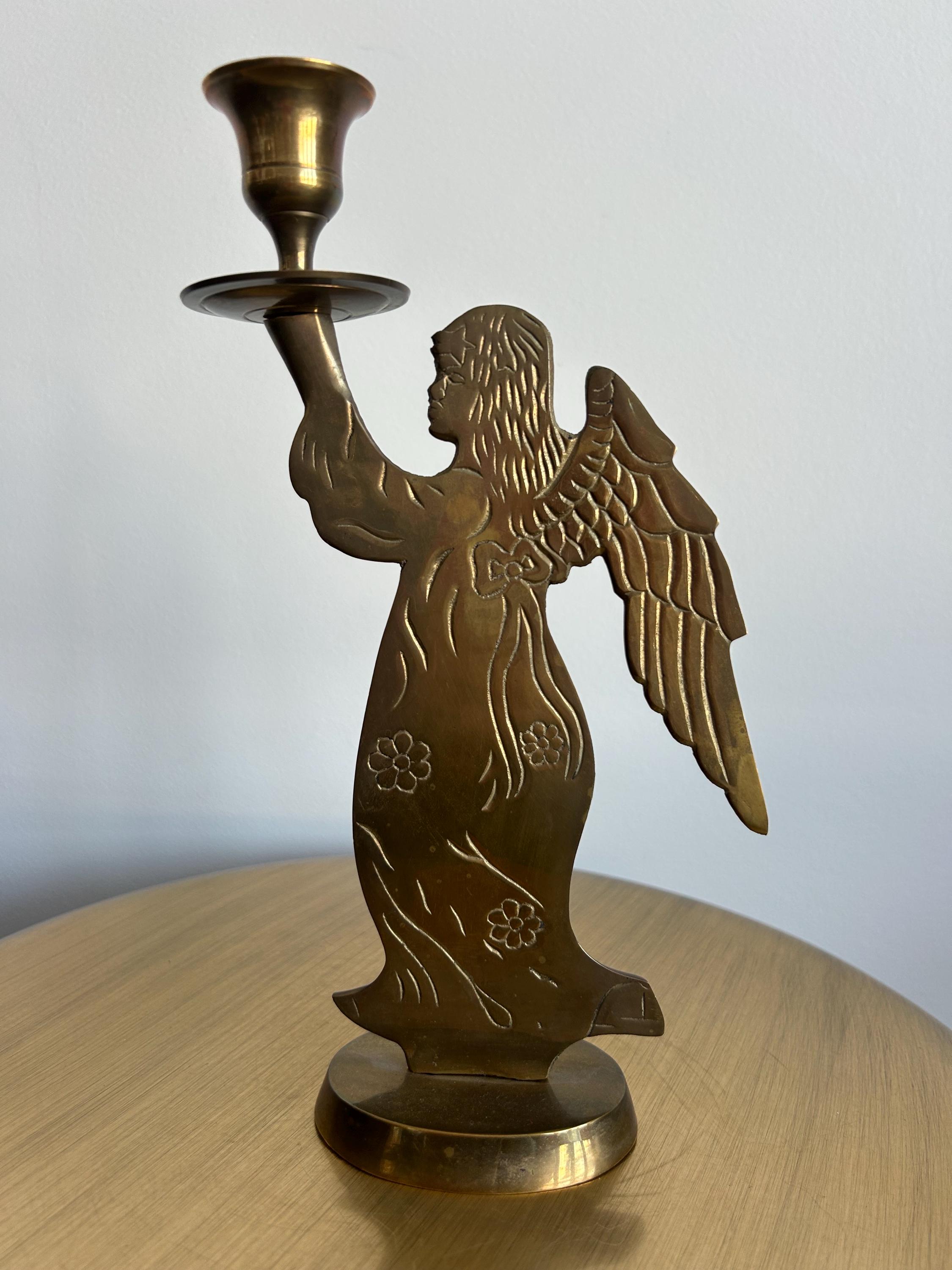 Vintage Brass Angel Candle Holder