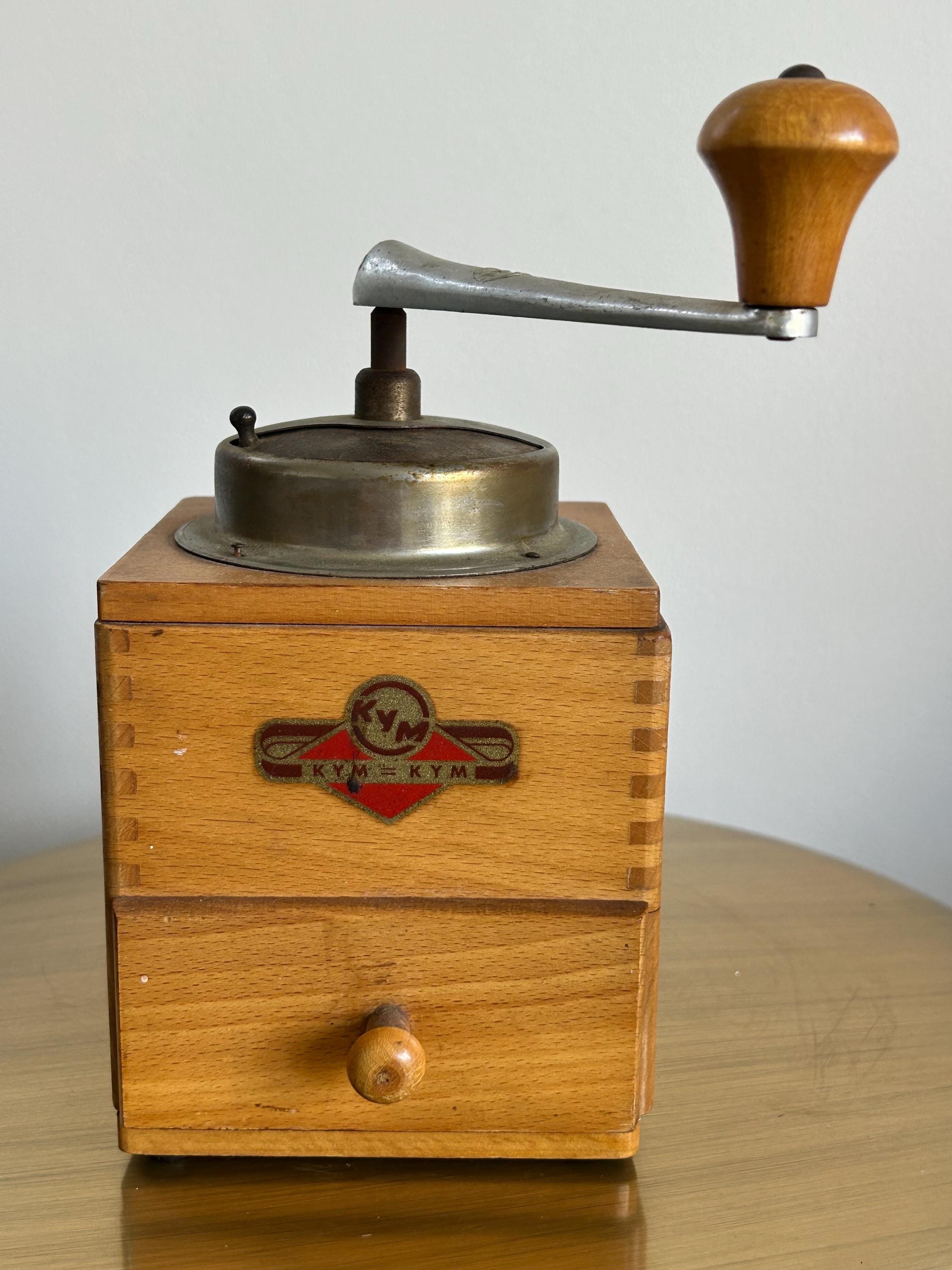 Vintage 1950s KYM Coffee Grinder – Mid-century Wood & Metal Mill