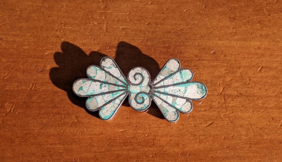 Vintage 1950's Taxco Sterling and Turquoise Fan Br