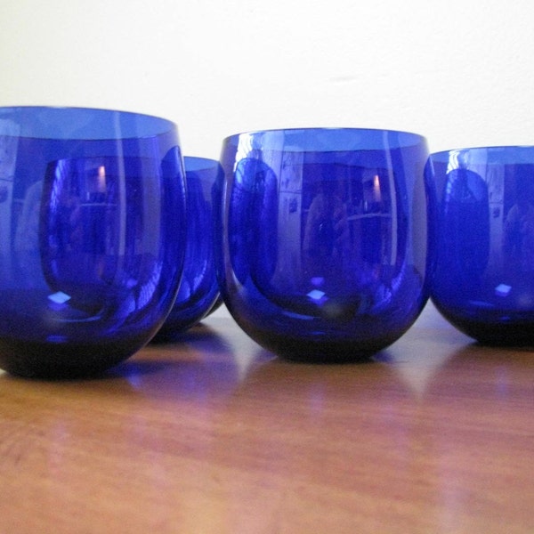 Vintage 1960's Cobalt Blue Roly Poly Glasses - Set of 6