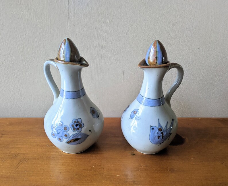 Vintage Stoneware Mini Jugs or Cruets Set of 2 Tonala Mexico Etsy