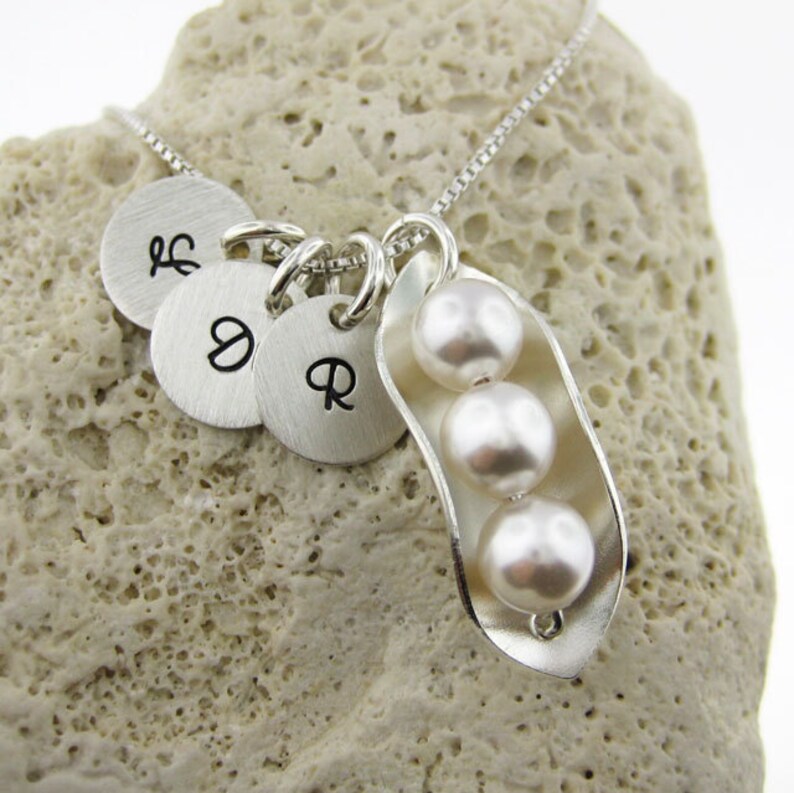 Three Peas in a Pod Necklace with Three Initial Charms Etsy