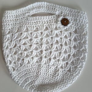 Feminine White Lace Crochet Bag, Farmers Market Tote for Women