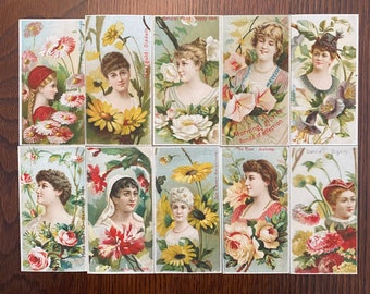 50 Vintage Language of Flowers Cigarette Card Reproductions for Scrapbooking, Junk Journaling, Mixed Media