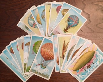 27 Hot Air Balloon/ Aviation Cigarette Card Reproductions for Scrapbooking, Junk Journaling, Mixed Media, Collage