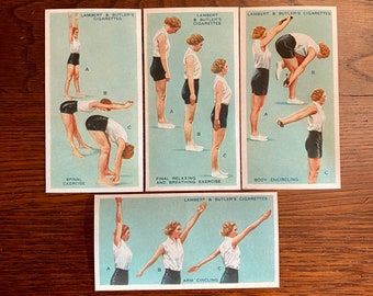 24 Women’s Fitness Exercise Cigarette Card Reproductions for Scrapbooking, Junk Journaling, Mixed Media, Collage