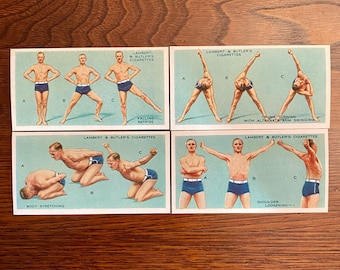 24 Men’s Fitness Exercise Cigarette Card Reproductions for Scrapbooking, Junk Journaling, Mixed Media, Collage