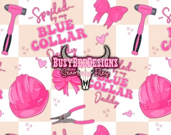 Blue Collar Daddy Seamless File: Pink Bow, Country Design (JPEG)