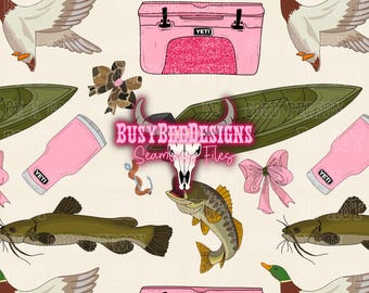 Lake Day - pink, boat, lake, country, fishing, seamless file
