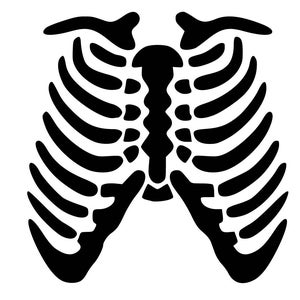 May include: Black and white silhouette of a rib cage.
