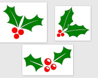 Holly and Berries - SVG  PDF PNG Jpg File -  Welcome Silhouette- Cricut Compatible