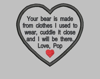 4" Heart Memory Patch Applique-Your Bear Is Made Clothes Pop Pes Jef Sew Hus Vip Vp3 Exp XXX Dst-Instant Download Instructionsto Make Them