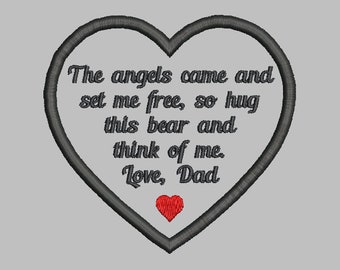 3.5" Heart Memory Patch Applique-Angels Came Hug Bear-Pes Jef Sew Hus Vip Exp XXX Dst Vp3-Instant Download Instructions to Make