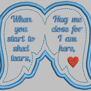 Angel Wings When You Shed a Tear Embroidery Design - 3.91 x 3.45 - Custom Wording Welcome