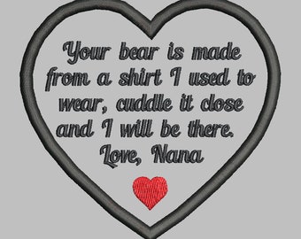 3.5" Heart Memory Patch Applique-Your Bear Made Clothes Nana-Pes Jef Sew Hus Vip Exp XXX Dst-Instant Download Instructions How to Make Them