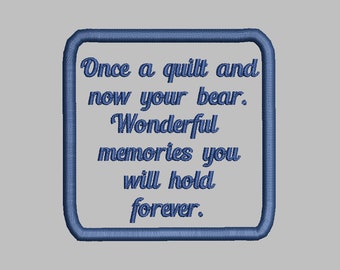 Once Quilt Now Bear Memories Forever- 3" Square Memory Patch Applique-PES JEF XXX Sew Hus Vip Vp3 Exp Dst-Instant Download Instructions