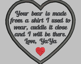 3.5" Heart Memory Patch Applique-Your Bear Made Clothes YaYa-Pes Jef Sew Hus Vip Exp XXX Dst-Instant Download Instructions How to Make Them