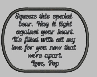 Oval Memory Patch Applique-Squeeze This Bear-Pop-PES JEF XXX Hus Vip Exp  Dst VP3- 4.18"x 3.09"-Instant Download Instructions Make Them