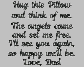 Hug This Pillow and Think Of Me Embroidery Design - 4x4 5x7- Custom Phrase/Design Welcome