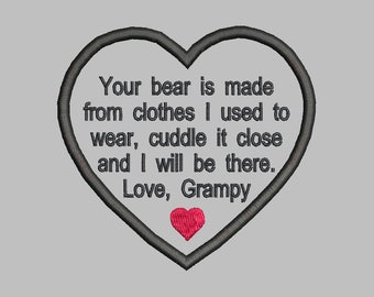 3.5" Heart Memory Patch Applique-Your Bear Is Made Clothes Grampy Pes Jef Sew Hus Vip Vp3 Exp XXX Dst-Instant Download Instructions