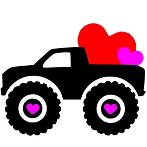 Hearts Truck Big Tires  - SVG  PDF PNG Jpg Dxf, Eps File -  Welcome Silhouette- Cricut Compatible