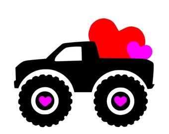 Hearts Truck Big Tires  - SVG  PDF PNG Jpg Dxf, Eps File -  Welcome Silhouette- Cricut Compatible